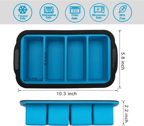 Vista 5 de Aichoof Bandejas de congelación de cubo de silicona extra grandes con tapa de silicona para guardar sopas, recipiente de silicona para caldo, salsa