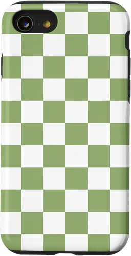 Vista 18 de Funda clásica a cuadros para iPhone 13 Pro Max, color verde salvia y blanco