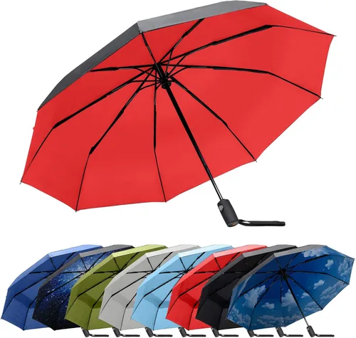 Vista 10 de RainPlus Windproof Travel Umbrella - Compact, Automatic, Folding and Portable - Umbrellas For Rain for Men and Women - Car, Backpack, Purse, Strong