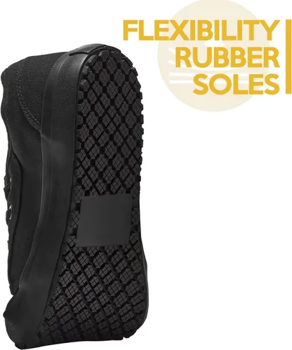 Vista 5 de Zapatos de trabajo de lona antideslizantes para hombres y mujeres, para servicio de alimentos, color negro, casual, resistente a las manchas y al