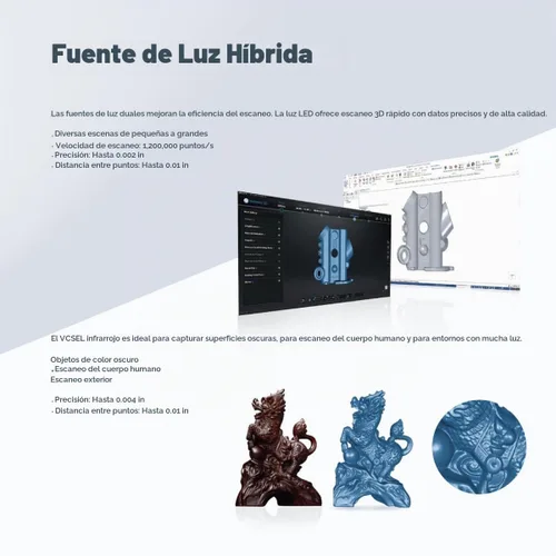 Vista 4 de EinScan H2 Híbrido LED y fuente de luz infrarroja Escáner 3D Color PDA con borde sólido Shining3D versión CAD Software