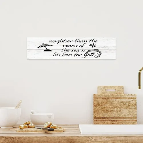 Vista 7 de Letrero de madera retro con texto en inglés "Mightier Than The Waves of The Sea Is His Love for You", 4 x 16 pulgadas, arte decorativo de pared