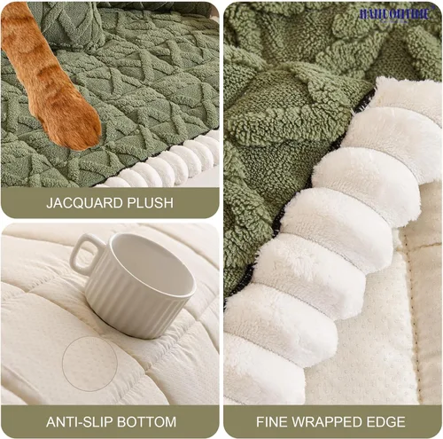 Vista 3 de HANDONTIME Funda para sofá de perro con diseño geométrico de jacquard, fundas de sofá lavables, divertidas y esponjosas, funda de cojín para sofá