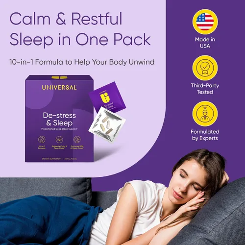 Vista 2 de Suplemento para aliviar el estrés y el sueño, ayuda natural para dormir 10 en 1 para adultos, multivitamínico diario con magnesio, melatonina