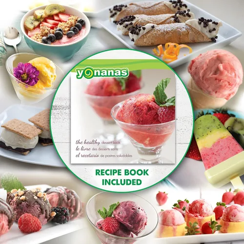 Vista 2 de Yonanas - Máquina clásica de helado de fruta congelada para golosinas veganas y sin lácteos saludables, máquina plateada de 200W con 36 recetas
