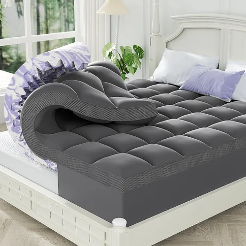 Vista 13 de ChiXpace Cubrecolchón de espuma viscoelástica de doble capa de 5 pulgadas, tamaño individual XL, espuma viscoelástica de gel de 2 pulgadas