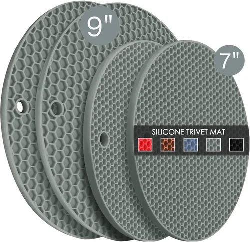 Vista 46 de Salvamanteles para platos calientes, paquete de 4 almohadillas calientes de silicona para cocina, tapete de silicona antideslizante resistente al