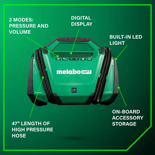 Vista 7 de Metabo HPT Inflador de doble función inalámbrico multivoltios de 18 V, inflador de aire portátil con modos de alta presión y alto volumen, presión