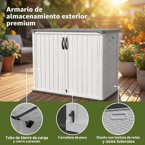 Vista 5 de Patiowell Armario de almacenamiento de plástico para exteriores de 26 pies cúbicos, cobertizo de almacenamiento horizontal impermeable