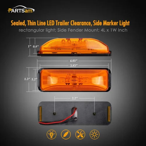 Vista 5 de Partsam 4 piezas de luz de señal lateral de línea delgada ámbar/roja de 4 LED para camión con remolque, RV, camper, sellada a prueba de agua, DC12V