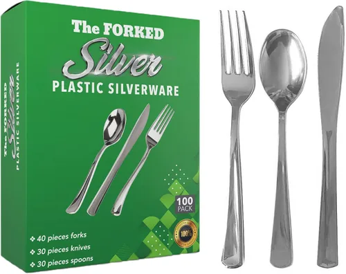 Vista 9 de FORKED - Cuchillos desechables de plástico dorado de 50 piezas, cubiertos de alta resistencia, cuchillos de sopa duraderos y desechables