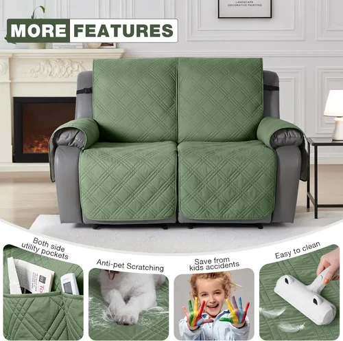 Vista 6 de TAOCOCO Fundas para Sillón de Dos Plazas Reclinable 100% Impermeables, Fundas Divididas para Loveseat Reclinable, Funda Antideslizante para Sofá
