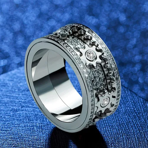 Vista 3 de xrxebv Anillos de banda para aliviar la ansiedad y el estrés para hombre, anillo mecánico giratorio para parejas, Metal, Diamante