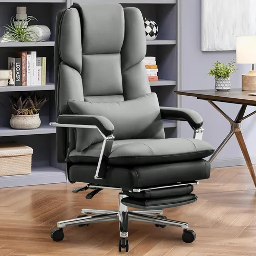 Vista 12 de Furniliving Silla de oficina grande y alta con reposapiés, silla de oficina ejecutiva de piel sintética con respaldo alto y soporte lumbar