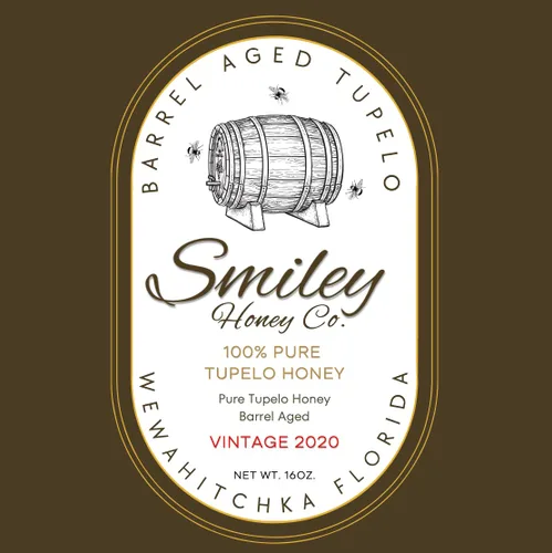 Vista 8 de Smiley Honey, Miel Tupelo envejecida en barril, vintage 2020, envejecido 5 años en barricas de bourbon de búho de Kentucky, carrera exclusiva