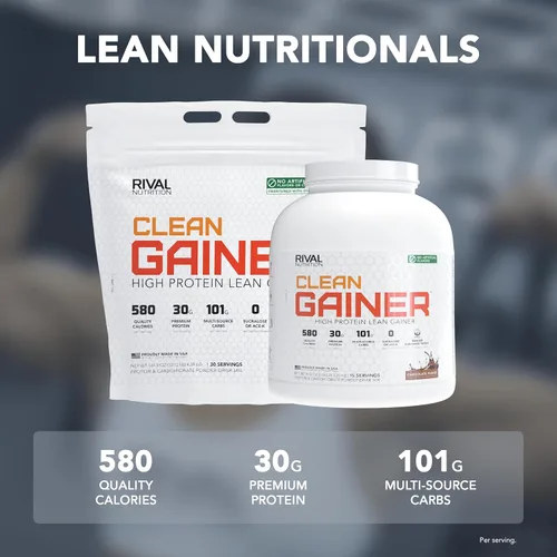 Vista 3 de Rival Nutrition Clean Gainer Proteína en Polvo – 5LB Chocolate Fudge – Alta Proteína para Masa Magra y Ganancia de Peso 580 Calorías, 30g