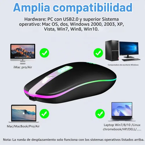 Vista 5 de KARFUN Ratón inalámbrico, ratón de computadora delgado portátil con retroiluminación LED para portátil, PC, computadora, MacBook, iPad, Chromebook