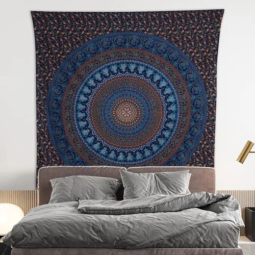 Vista 2 de Bless International - Tapiz hippie indio gitano bohemio psicodélico de algodón mandala colgante en la pared multicolor mandala grande tapiz hippie