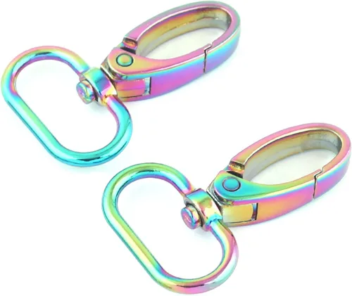 Vista 10 de Ganchos giratorios de metal arcoíris con anillos en D arcoíris y hebillas deslizantes para bolso de arco iris Tri-Glides
