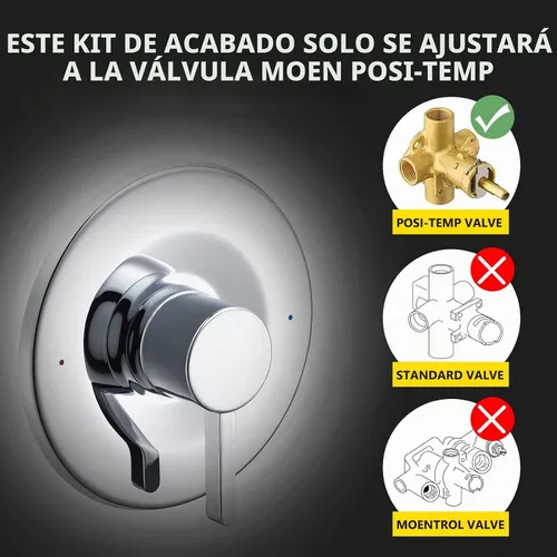Vista 2 de Kit de molduras de ducha y bañera, compatible con válvula de temperatura Moen Posi serie 2510 Chrome, Solid Metal,Heavy Duty, Pressure Balanced