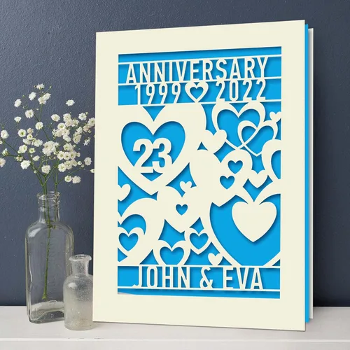Vista 2 de EDSG Tarjeta de aniversario para parejas, tarjeta de felicitación personalizada con cualquier nombre y fecha para mujeres, esposa, para ella, tema