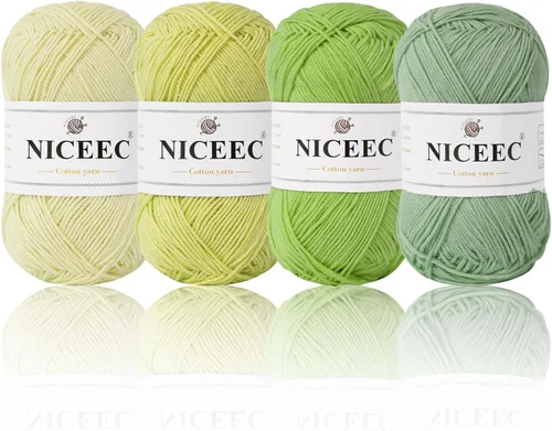 Vista 59 de NICEEC 4 madejas de hilo de algodón suave para bebé, 4 capas, manualidades DIY, peso fingering, hilo para manta para ganchillo y tejido, total 700