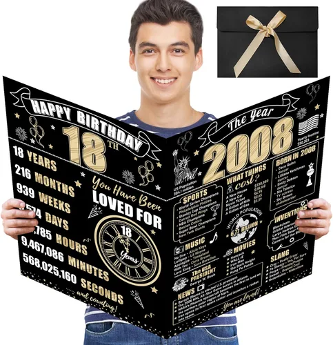 Vista 17 de Turypaty Tarjeta de 10 cumpleaños grande con sobre para niños y niñas, libro de firmas de invitados gigante de feliz 10 cumpleaños en negro y oro
