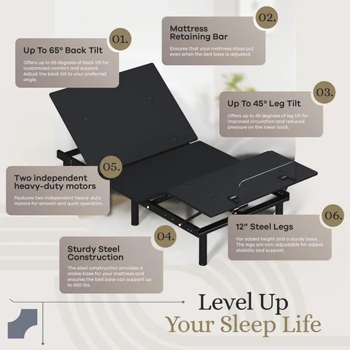 Vista 5 de Sven & Son Essential - Base de cama ajustable tamaño twin XL + colchón de espuma viscoelástica de gel frío de 10 pulgadas, inalámbrica, fácil