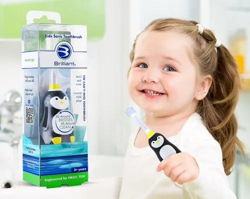 Vista 2 de Brilliant Cepillo de dientes sónico para niños, cepillo de dientes eléctrico para niños con luces intermitentes y cerdas finas, cepillado divertido