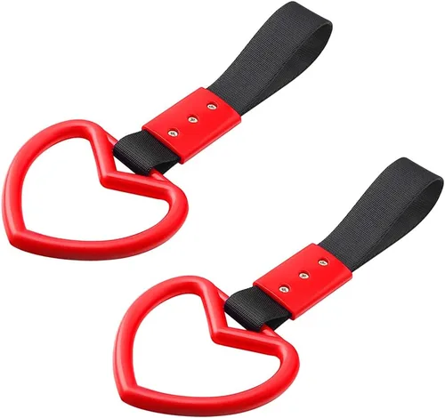 Vista 10 de 2 anillos Tsurikawa en forma de corazón, correa de mano para parachoques trasero, asa de corazón Janpanese para automóviles, SUV, metro, autobús