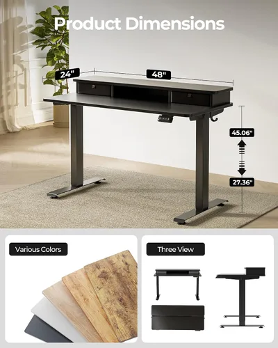 Vista 4 de FEZIBO Escritorio de pie de 48 x 24 pulgadas con altura ajustable, escritorio eléctrico de pie con doble cajón, escritorio de oficina en casa con 4