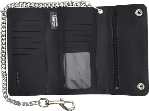 Vista 3 de Cartera de cuero de vaca de estilo largo vintage con bloqueo RFID para hombre, con cadena para tarjeteros, fabricada en Estados Unidos
