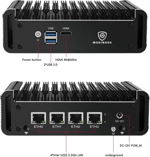 Vista 4 de Firewall Appliance 2.5Gbe Intel Celeron N5095 Quad Core, 4* Intel I225-V LAN sin ventilador Mini PC 8G DDR4 128G M.2 NVMe Soporte PFSENSE