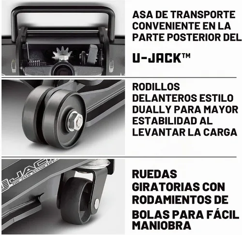 Vista 3 de Powerbuilt 620516 Gato para garaje U-Jack de 2 toneladas, capacidad de carga de 3000 libras, rango de elevación: de 4-1/2 pulgadas a 18-3/4
