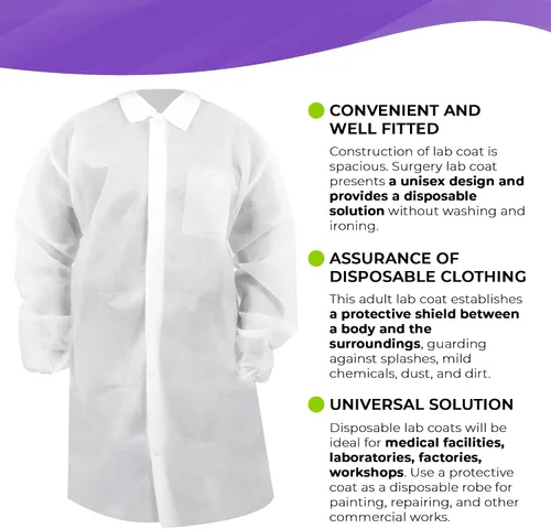 Vista 3 de Disposable Lab Coats SPP 50 GSM with Snaps, Elastic Wrists, Folded Collar, and Pocket