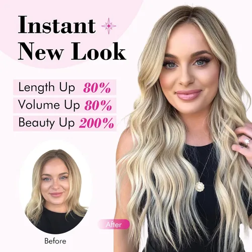 Vista 5 de REECHO Extensiones de cabello rubio, extensiones de una pieza con clip de 20" para mujer, extensiones de cabello sintético suave y natural con ondas