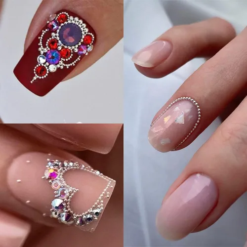 Vista 5 de Fcozpjk 3D Metal Nail Charms Gold Silver Nail Beads Decorations Cuentas