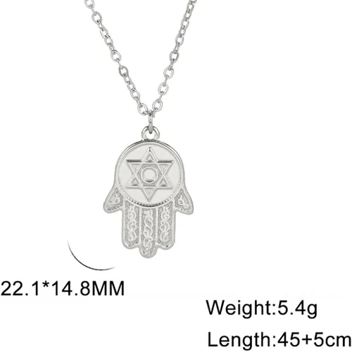Vista 2 de Jude Jewelers Collar con colgante de acero inoxidable con la mano de Hasma de la estrella de David de fe religiosa