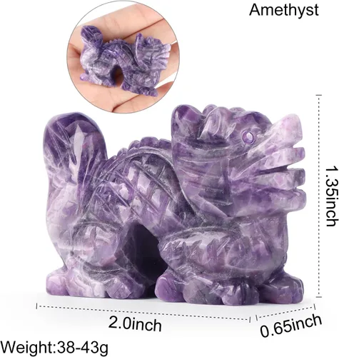 Vista 2 de Regalos de dragón de amatista de 2 pulgadas, mini figuras de dragón para adultos, escultura de animales hecha a mano de buena suerte