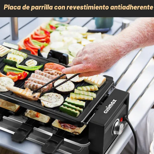 Vista 6 de CUSIMAX Raclette Grill Parrilla coreana de barbacoa, parrilla de mesa portátil con placa antiadherente, control de temperatura ajustable, parrilla