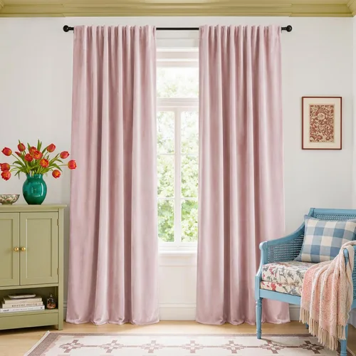 Vista 53 de Lazzzy Cortinas opacas de terciopelo beige de 84 pulgadas de largo con aislamiento térmico para oscurecer la habitación, cortinas forradas de lujo