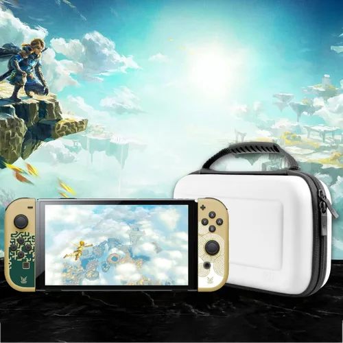 Vista 8 de Orzly Funda de transporte para consola blanca Nintendo Switch OLED con compartimento de almacenamiento de accesorios y juegos, funda fácil