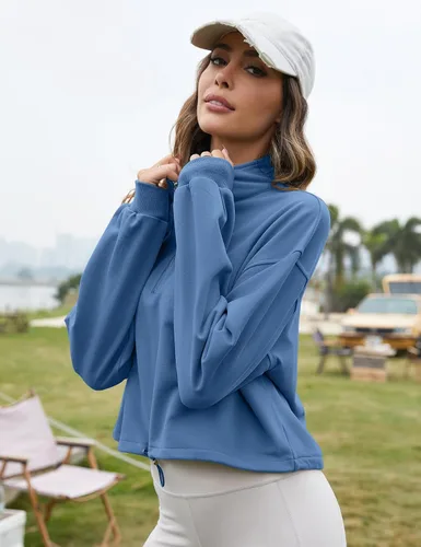 Vista 56 de Flygo Womens Half Zip Sweatshirts Stand Collar Activewear Running Workout Pullover Tops