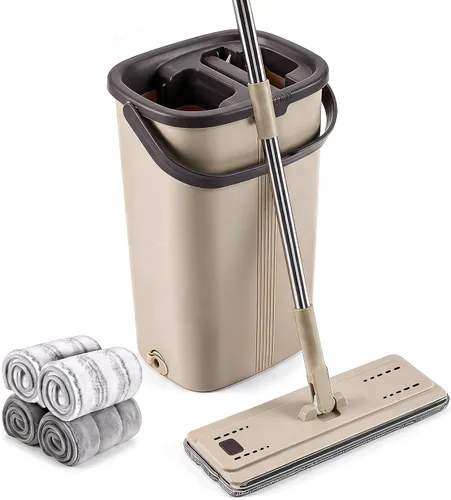 Vista 12 de Midyb Sistema de cubo de fregona plana, fregona húmeda y seca para limpieza Mango de acero inoxidable de 54 pulgadas, 4 almohadillas de microfibra