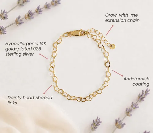 Vista 3 de Cherished Moments Pulsera de corazón, chapado en oro de 14 quilates ORO (0-9 meses) SM
