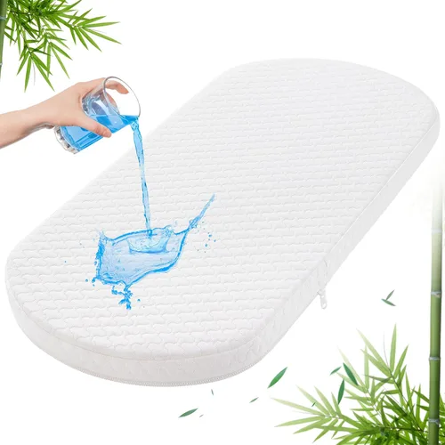 Vista 11 de Pro Goleem Colchón de moisés 30x15 ovalado, almohadilla de repuesto impermeable para bebé, inserto de espuma de apoyo firme con funda de viscosa