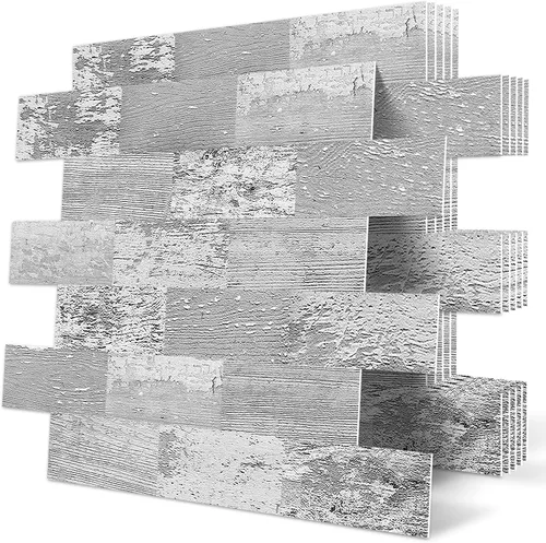 Vista 8 de DEWOO Azulejos de pared rústicos autoadhesivos para cocina, granja, aspecto de madera sintética (10 hojas, 13.5 x 11.4 pulgadas)