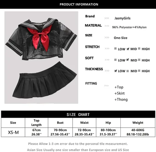 Vista 7 de JasmyGirls Lencería de cosplay de anime para mujer, traje de colegiala japonesa, disfraz de lolita de Halloween, camisa de uniforme de marinero