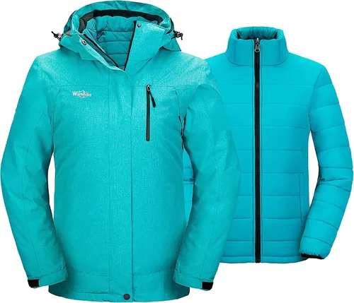 Vista 14 de Wantdo - Chaqueta impermeable 3 en 1 para mujer, abrigo de invierno cálido, resistente al viento, chaqueta de snowboard con capa de puffer