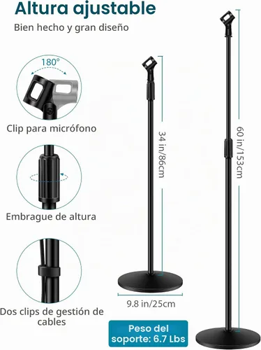 Vista 3 de InnoGear Soporte de micrófono, soporte de micrófono de piso desmontable con brazo boom de micrófono con base redonda con peso, altura ajustable